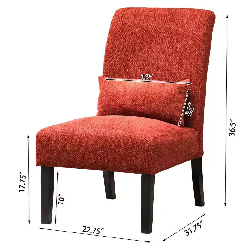 Fauteuil d'appoint moderne sans accoudoirs en tissu chenille avec oreiller, pieds en bois massif, chaise d'appoint à assise profonde pour le salon, la chambre ou le bureau - Panipeachy
