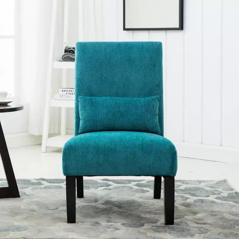 Fauteuil d'appoint moderne sans accoudoirs en tissu chenille avec oreiller, pieds en bois massif, chaise d'appoint à assise profonde pour le salon, la chambre ou le bureau - Panipeachy