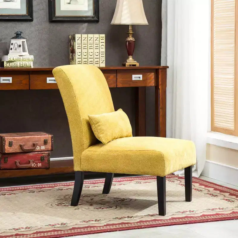 Fauteuil d'appoint moderne sans accoudoirs en tissu chenille avec oreiller, pieds en bois massif, chaise d'appoint à assise profonde pour le salon, la chambre ou le bureau - Panipeachy