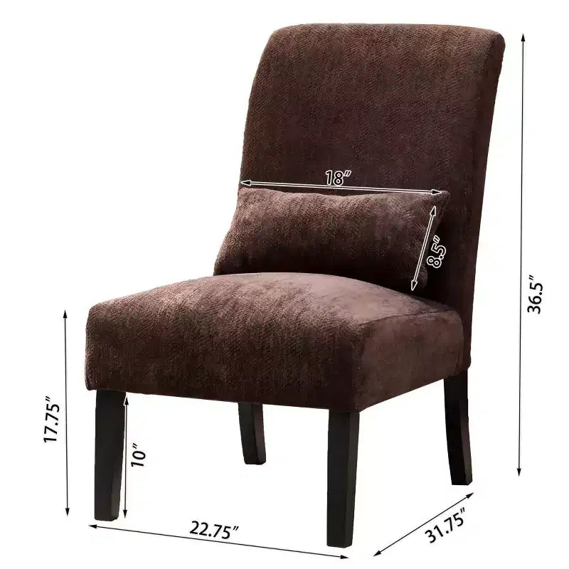 Fauteuil d'appoint moderne sans accoudoirs en tissu chenille avec oreiller, pieds en bois massif, chaise d'appoint à assise profonde pour le salon, la chambre ou le bureau - Panipeachy