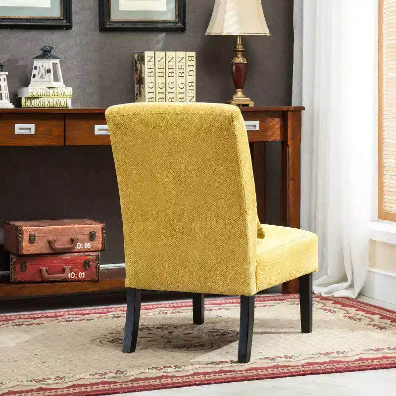Fauteuil d'appoint moderne sans accoudoirs en tissu chenille avec oreiller, pieds en bois massif, chaise d'appoint à assise profonde pour le salon, la chambre ou le bureau - Panipeachy