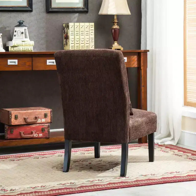 Fauteuil d'appoint moderne sans accoudoirs en tissu chenille avec oreiller, pieds en bois massif, chaise d'appoint à assise profonde pour le salon, la chambre ou le bureau - Panipeachy