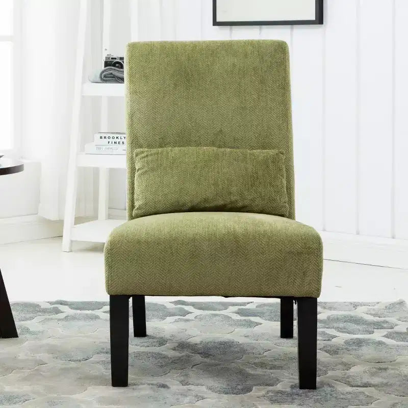 Fauteuil d'appoint moderne sans accoudoirs en tissu chenille avec oreiller, pieds en bois massif, chaise d'appoint à assise profonde pour le salon, la chambre ou le bureau - Panipeachy
