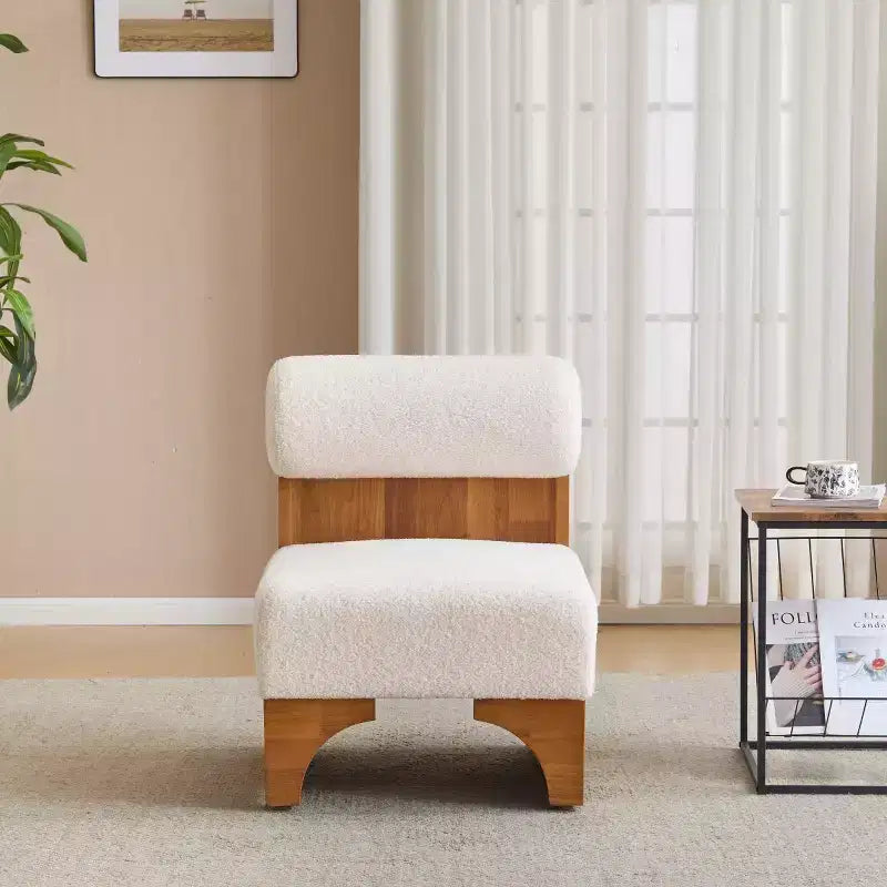 Modern Boucle Upholstered Accent Chair with Rolled Backrest and Solid Wood Frame for Living Room, Bedroom, or Office-Panipeachy