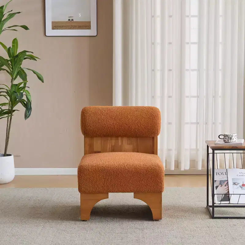 Modern Boucle Upholstered Accent Chair with Rolled Backrest and Solid Wood Frame for Living Room, Bedroom, or Office-Panipeachy