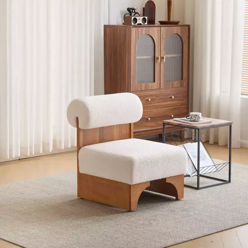 Modern Boucle Upholstered Accent Chair with Rolled Backrest and Solid Wood Frame for Living Room, Bedroom, or Office-Panipeachy