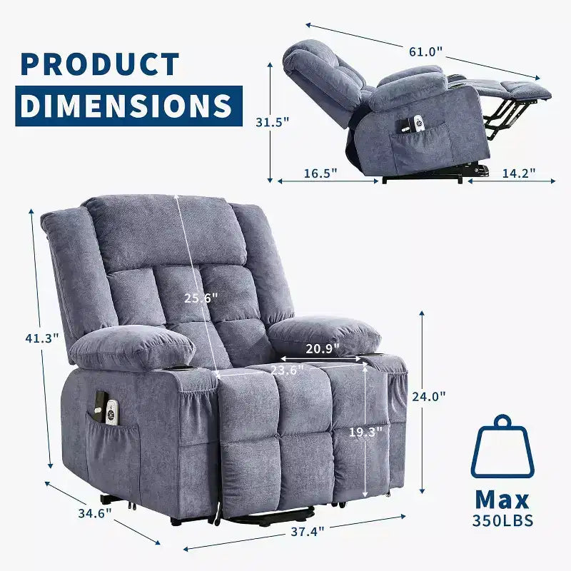 Acekool Lift Assist Recliner Chair, Massage, Cup Holders, Storage Pockets, for Living Room