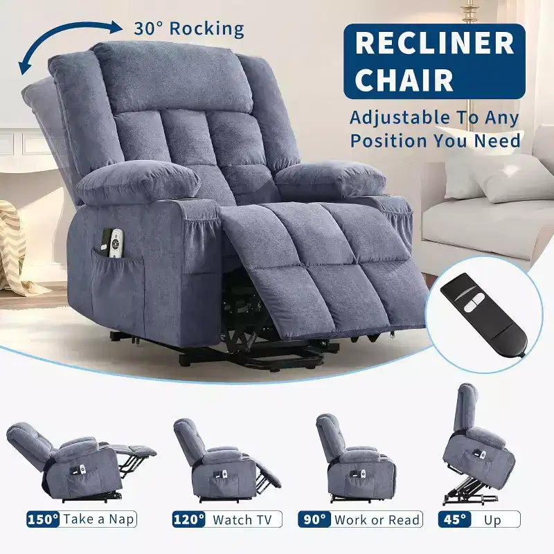 Acekool Lift Assist Recliner Chair, Massage, Cup Holders, Storage Pockets, for Living Room