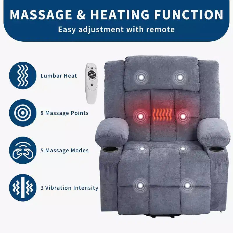 Acekool Lift Assist Recliner Chair, Massage, Cup Holders, Storage Pockets, for Living Room