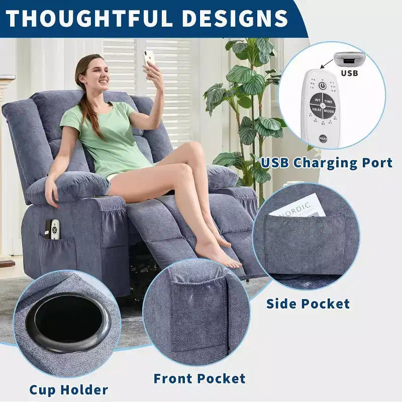 Acekool Lift Assist Recliner Chair, Massage, Cup Holders, Storage Pockets, for Living Room