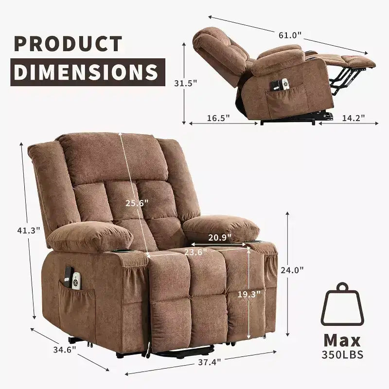 Acekool Lift Assist Recliner Chair, Massage, Cup Holders, Storage Pockets, for Living Room