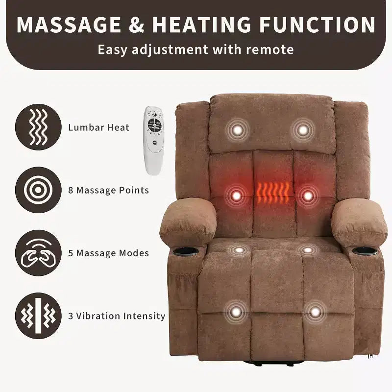 Acekool Lift Assist Recliner Chair, Massage, Cup Holders, Storage Pockets, for Living Room