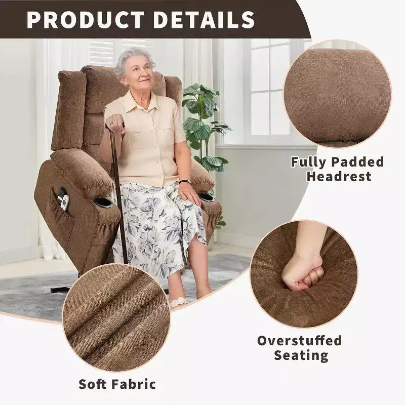 Acekool Lift Assist Recliner Chair, Massage, Cup Holders, Storage Pockets, for Living Room