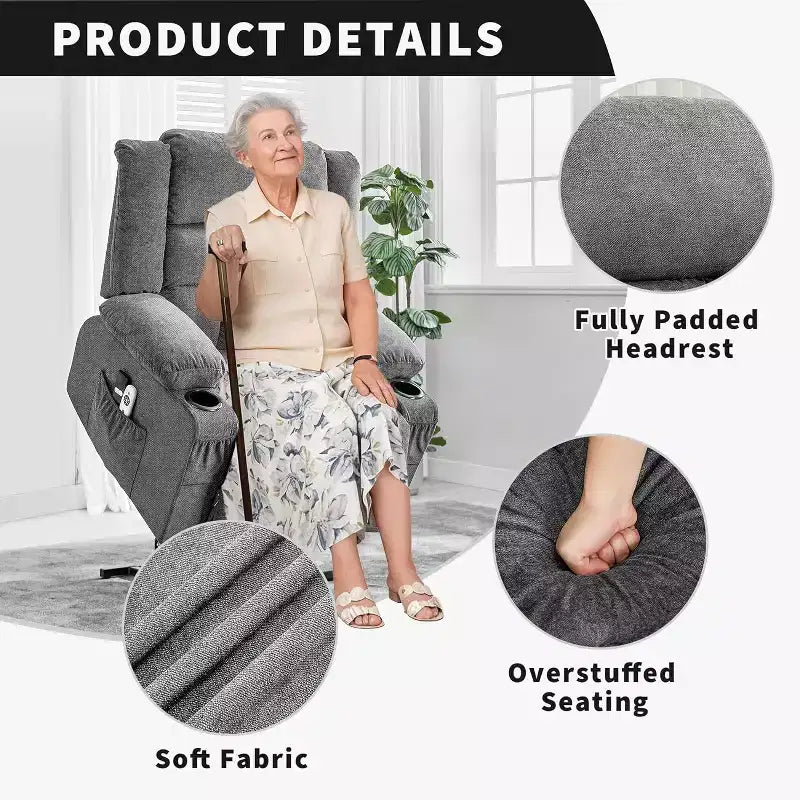Acekool Lift Assist Recliner Chair, Massage, Cup Holders, Storage Pockets, for Living Room