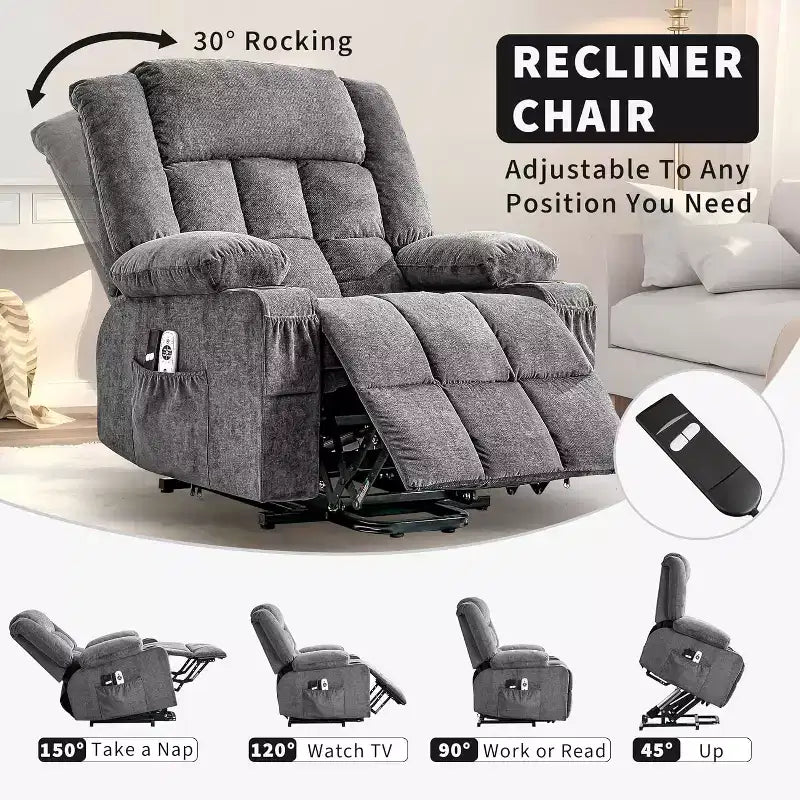 Acekool Lift Assist Recliner Chair, Massage, Cup Holders, Storage Pockets, for Living Room