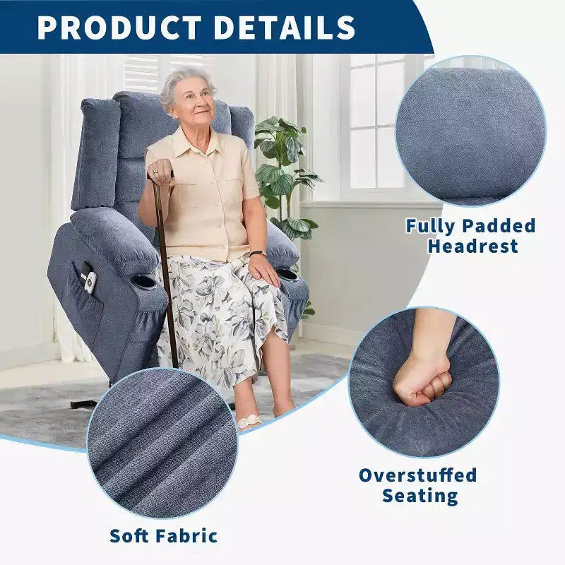 Acekool Lift Assist Recliner Chair, Massage, Cup Holders, Storage Pockets, for Living Room