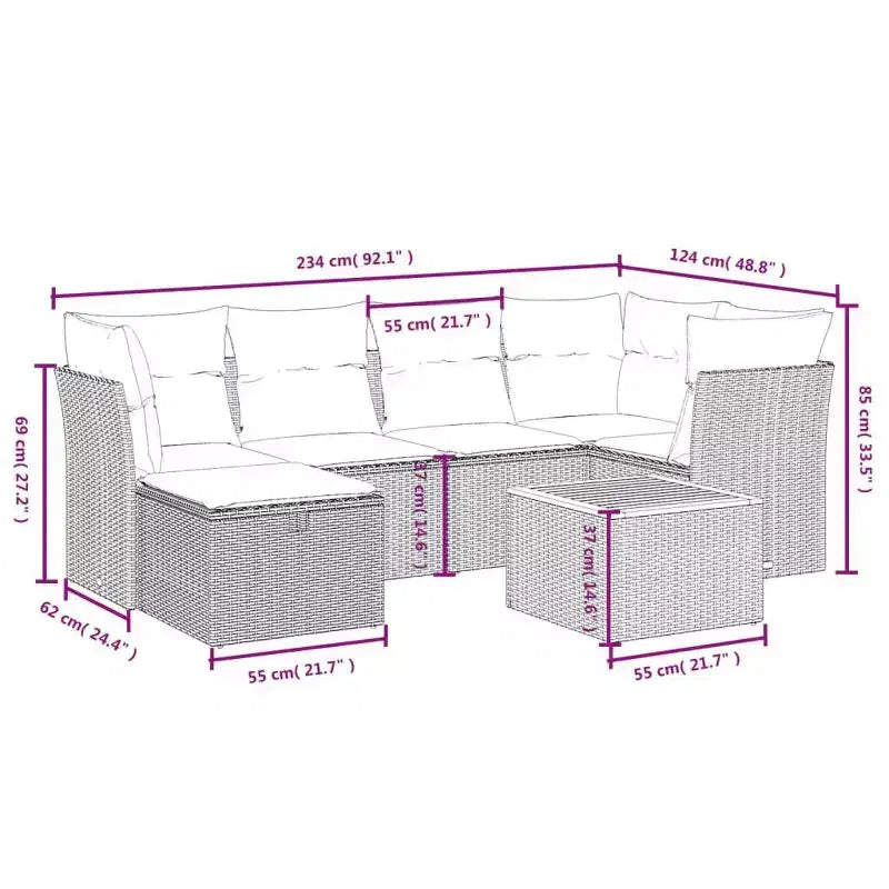 vidaXL Salon de jardin avec coussins Mobilier d'extérieur 7 pièces en résine tressée