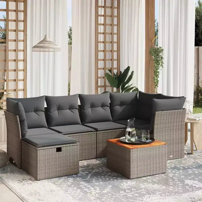 vidaXL Salon de jardin avec coussins Mobilier d'extérieur 7 pièces en résine tressée