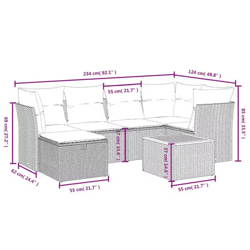 vidaXL Salon de jardin avec coussins Mobilier d'extérieur 7 pièces en résine tressée