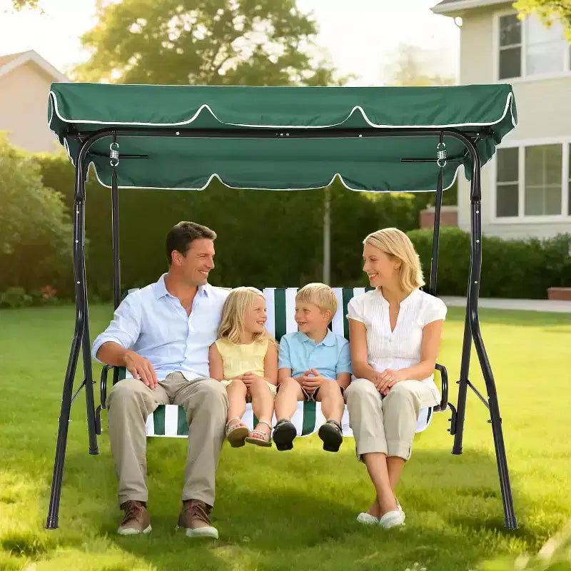GustoWave Weather-Resistant 3-Seat Outdoor Swing Chair with Adjustable Canopy, Thick Cushions & Steel Frame, Patio/Garden/Porch
