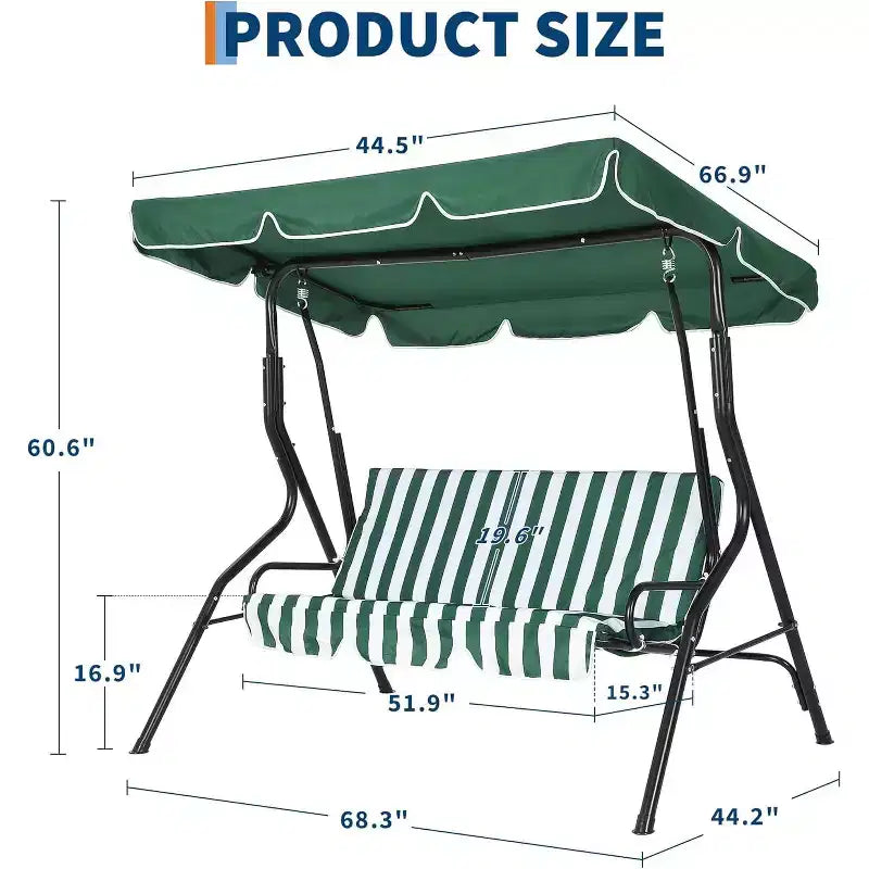 GustoWave Weather-Resistant 3-Seat Outdoor Swing Chair with Adjustable Canopy, Thick Cushions & Steel Frame, Patio/Garden/Porch