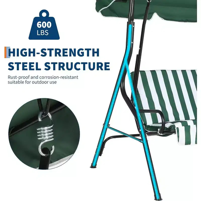 GustoWave Weather-Resistant 3-Seat Outdoor Swing Chair with Adjustable Canopy, Thick Cushions & Steel Frame, Patio/Garden/Porch