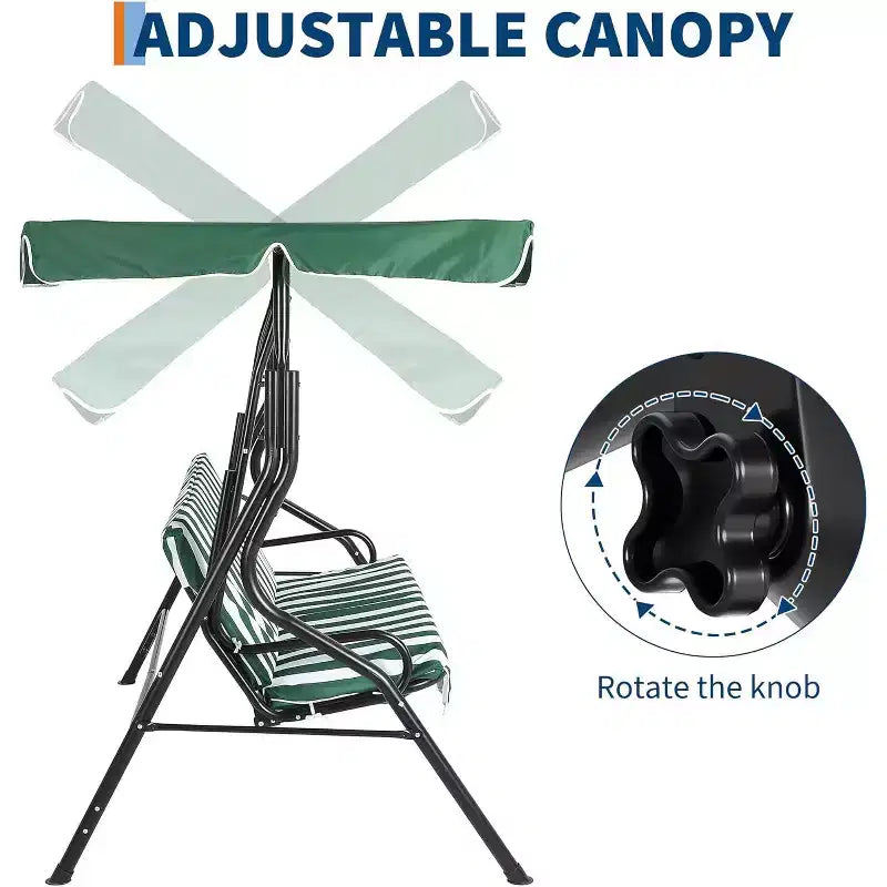 GustoWave Weather-Resistant 3-Seat Outdoor Swing Chair with Adjustable Canopy, Thick Cushions & Steel Frame, Patio/Garden/Porch