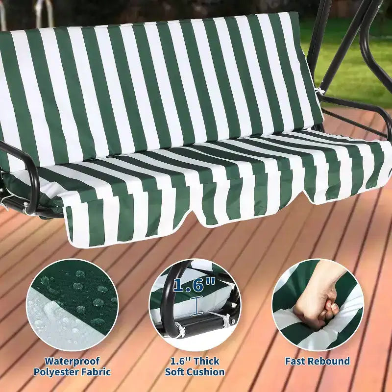 GustoWave Weather-Resistant 3-Seat Outdoor Swing Chair with Adjustable Canopy, Thick Cushions & Steel Frame, Patio/Garden/Porch