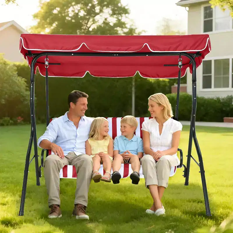 GustoWave Weather-Resistant 3-Seat Outdoor Swing Chair with Adjustable Canopy, Thick Cushions & Steel Frame, Patio/Garden/Porch