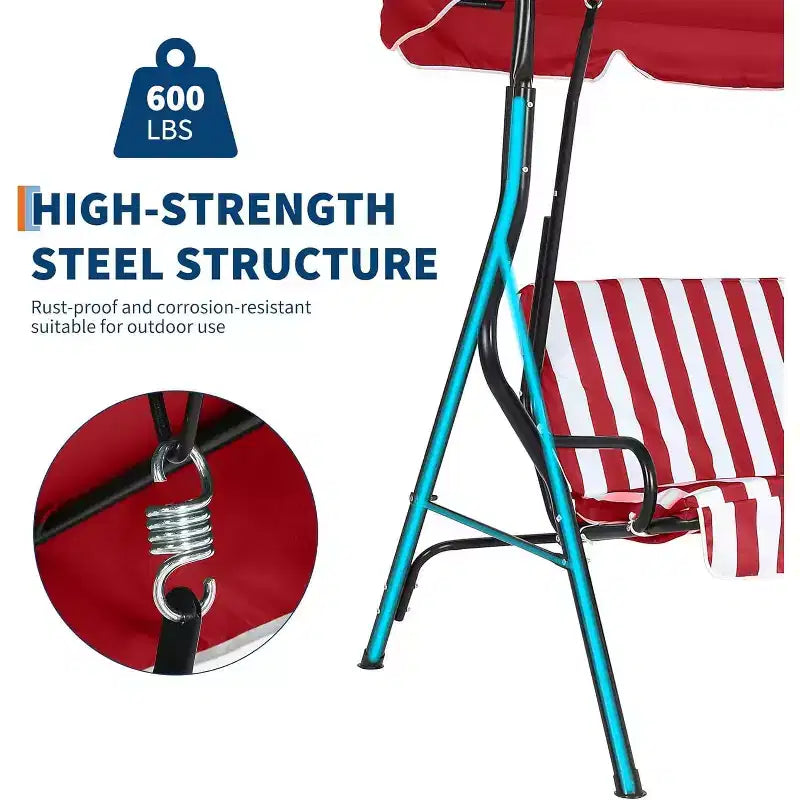 GustoWave Weather-Resistant 3-Seat Outdoor Swing Chair with Adjustable Canopy, Thick Cushions & Steel Frame, Patio/Garden/Porch