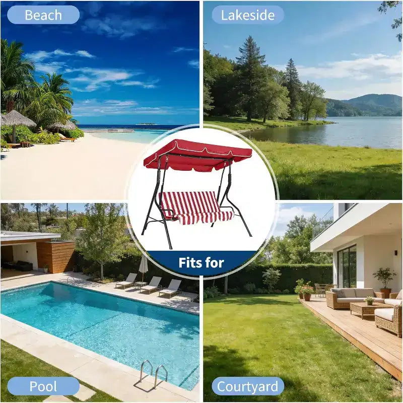 GustoWave Weather-Resistant 3-Seat Outdoor Swing Chair with Adjustable Canopy, Thick Cushions & Steel Frame, Patio/Garden/Porch
