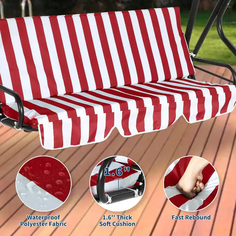 GustoWave Weather-Resistant 3-Seat Outdoor Swing Chair with Adjustable Canopy, Thick Cushions & Steel Frame, Patio/Garden/Porch