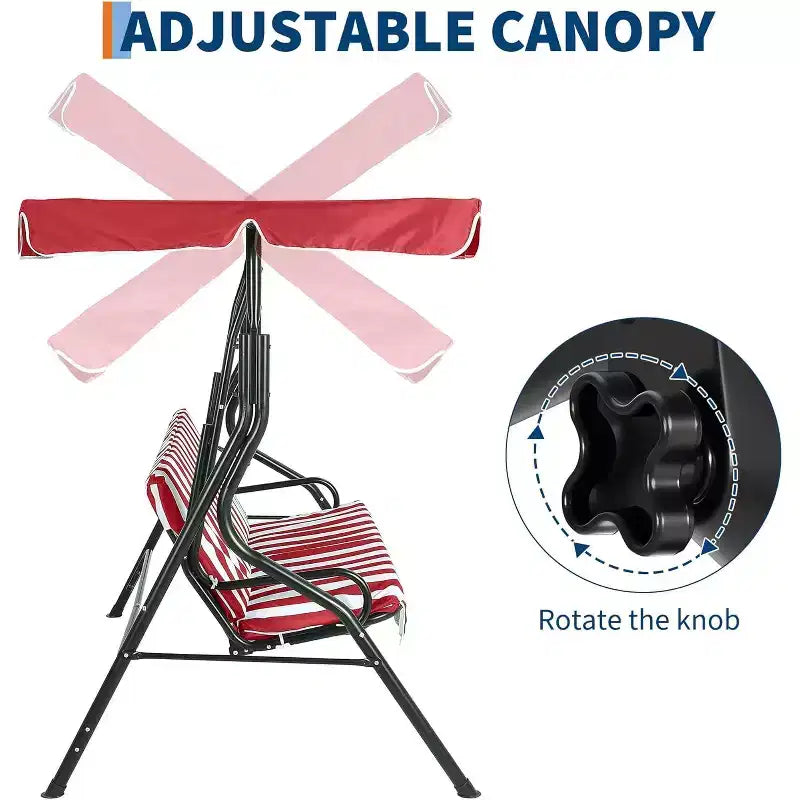 GustoWave Weather-Resistant 3-Seat Outdoor Swing Chair with Adjustable Canopy, Thick Cushions & Steel Frame, Patio/Garden/Porch