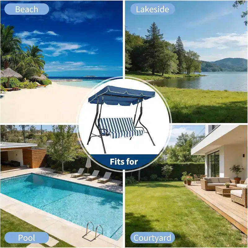 GustoWave Weather-Resistant 3-Seat Outdoor Swing Chair with Adjustable Canopy, Thick Cushions & Steel Frame, Patio/Garden/Porch