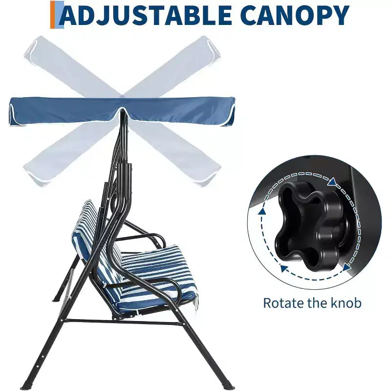 GustoWave Weather-Resistant 3-Seat Outdoor Swing Chair with Adjustable Canopy, Thick Cushions & Steel Frame, Patio/Garden/Porch