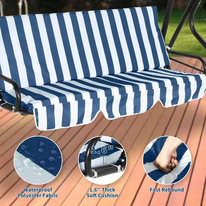 GustoWave Weather-Resistant 3-Seat Outdoor Swing Chair with Adjustable Canopy, Thick Cushions & Steel Frame, Patio/Garden/Porch