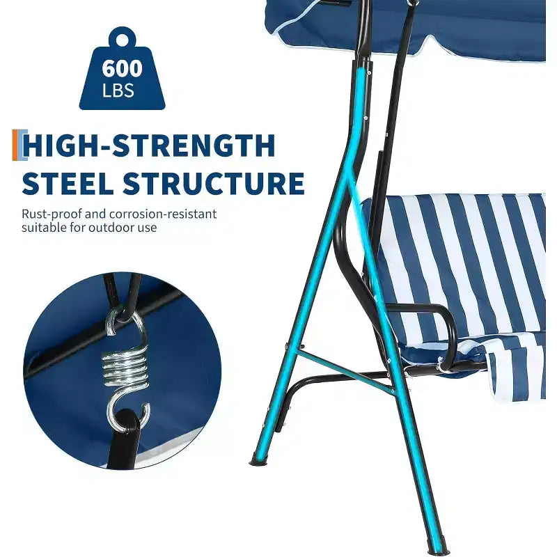 GustoWave Weather-Resistant 3-Seat Outdoor Swing Chair with Adjustable Canopy, Thick Cushions & Steel Frame, Patio/Garden/Porch