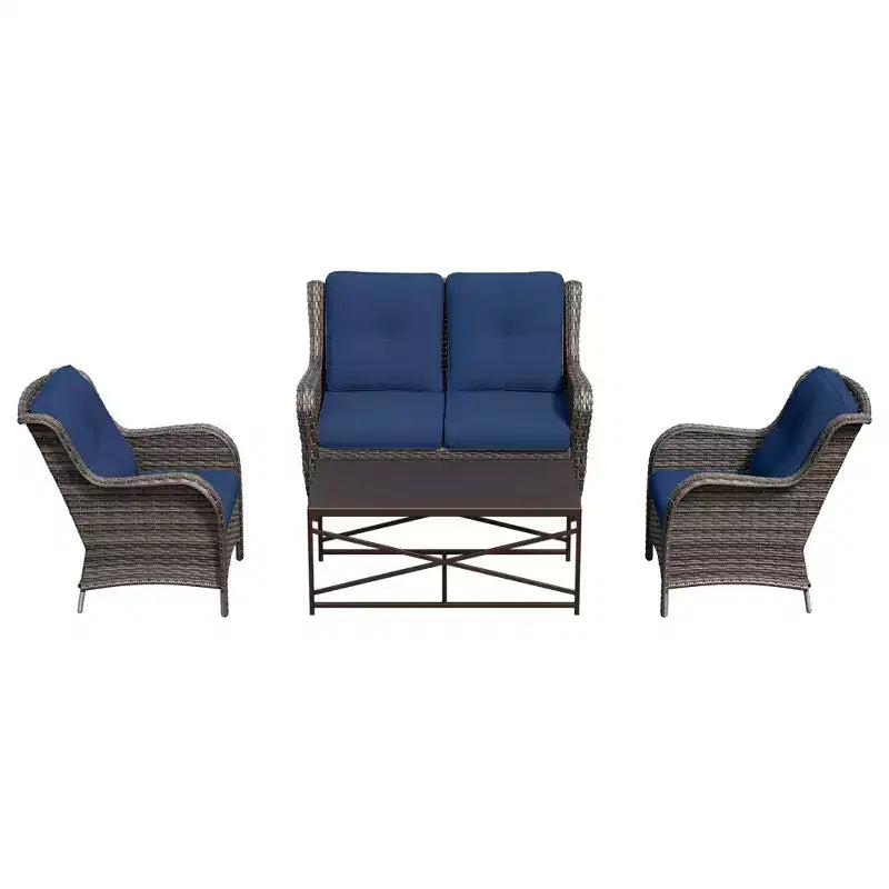 Ensemble de salon d'extérieur UPTIOT 4 pièces tout temps avec causeuse, chaises et table en verre trempé