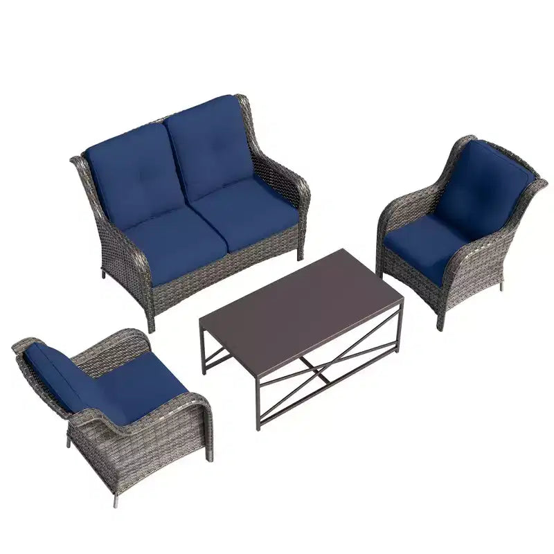 Ensemble de salon d'extérieur UPTIOT 4 pièces tout temps avec causeuse, chaises et table en verre trempé