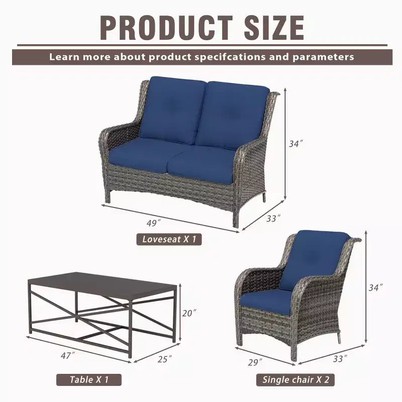 Ensemble de salon d'extérieur UPTIOT 4 pièces tout temps avec causeuse, chaises et table en verre trempé