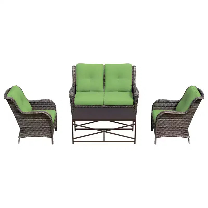 Ensemble de salon d'extérieur UPTIOT 4 pièces tout temps avec causeuse, chaises et table en verre trempé