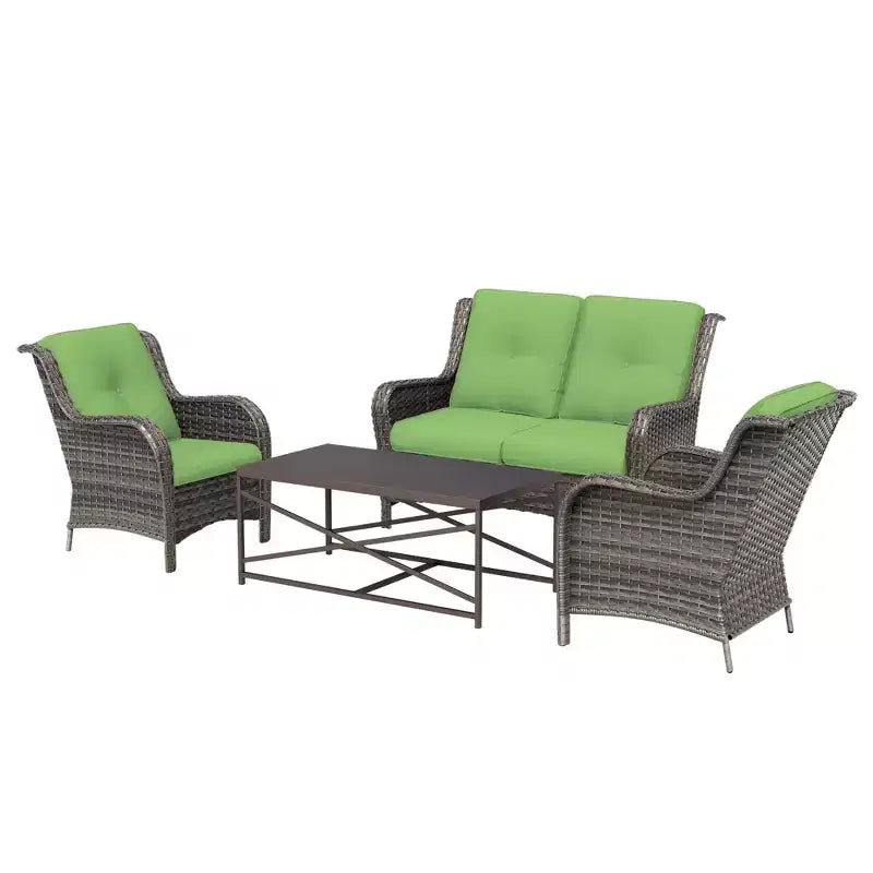 Ensemble de salon d'extérieur UPTIOT 4 pièces tout temps avec causeuse, chaises et table en verre trempé