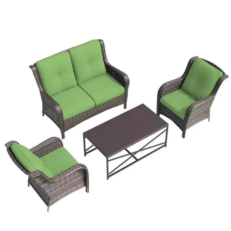 Ensemble de salon d'extérieur UPTIOT 4 pièces tout temps avec causeuse, chaises et table en verre trempé