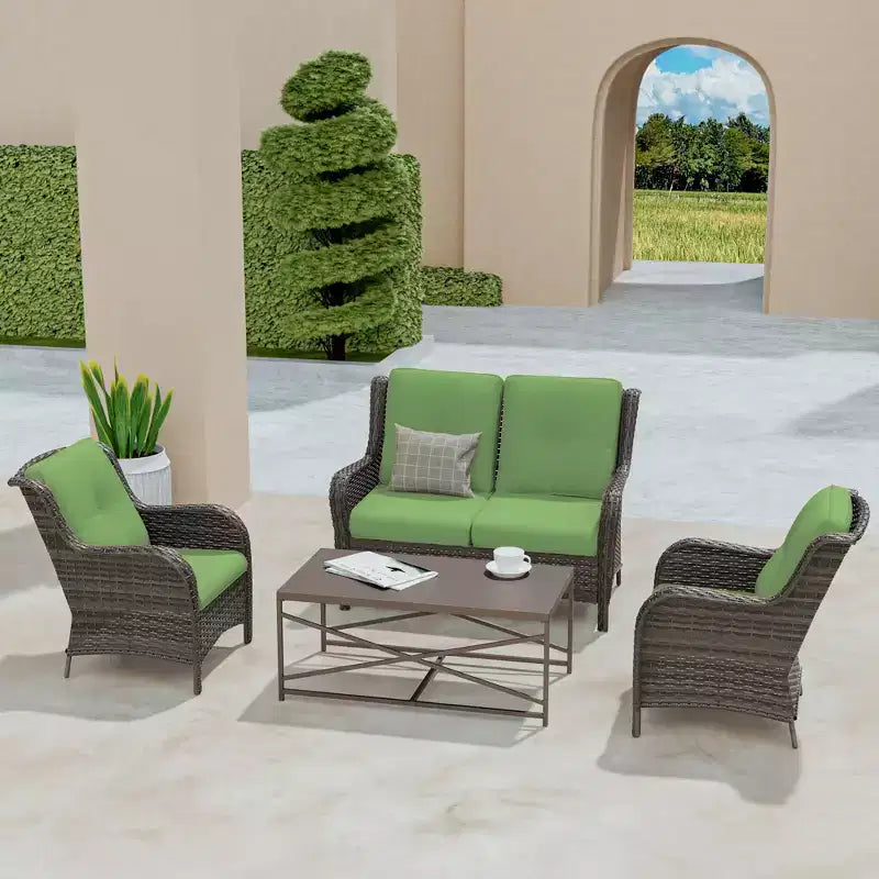 Ensemble de salon d'extérieur UPTIOT 4 pièces tout temps avec causeuse, chaises et table en verre trempé