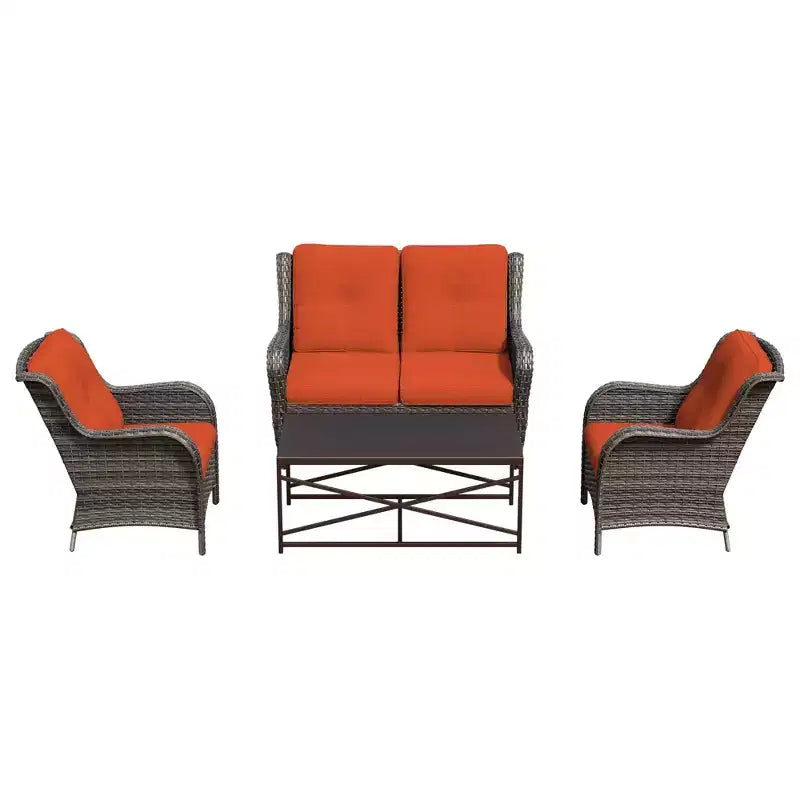 Ensemble de salon d'extérieur UPTIOT 4 pièces tout temps avec causeuse, chaises et table en verre trempé