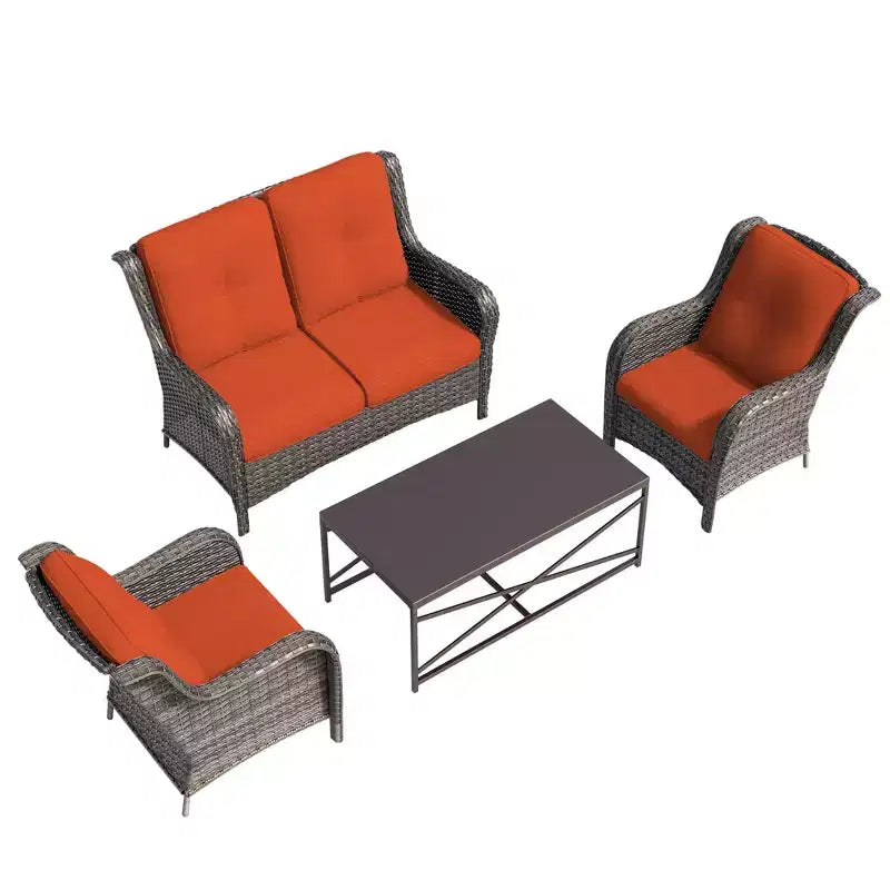 Ensemble de salon d'extérieur UPTIOT 4 pièces tout temps avec causeuse, chaises et table en verre trempé