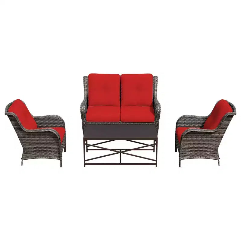 Ensemble de salon d'extérieur UPTIOT 4 pièces tout temps avec causeuse, chaises et table en verre trempé