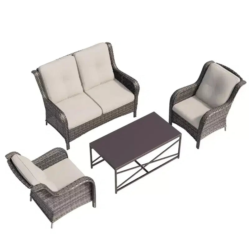 Ensemble de salon d'extérieur UPTIOT 4 pièces tout temps avec causeuse, chaises et table en verre trempé