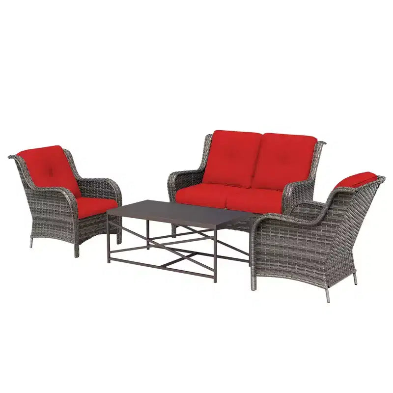 Ensemble de salon d'extérieur UPTIOT 4 pièces tout temps avec causeuse, chaises et table en verre trempé