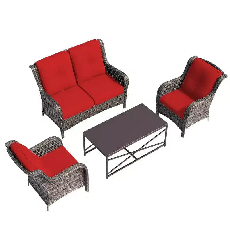 Ensemble de salon d'extérieur UPTIOT 4 pièces tout temps avec causeuse, chaises et table en verre trempé